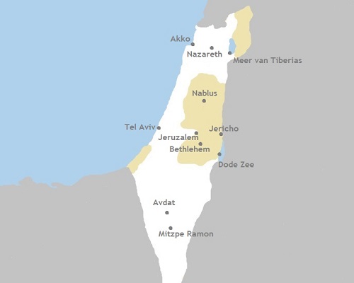 Kaart Israël en de Palestijnse gebieden voorbeeldreis