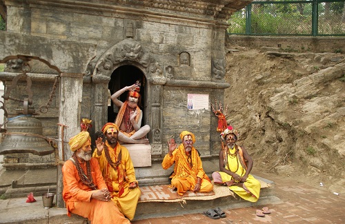 Monniken bij de Kathmandu tempel