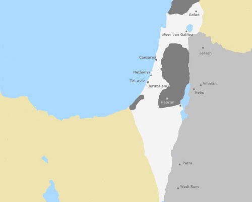 Kaart Israël, Palestina en Jordanië